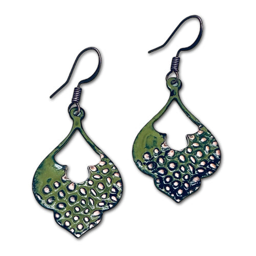 Olive Green Dots Copper Earrings