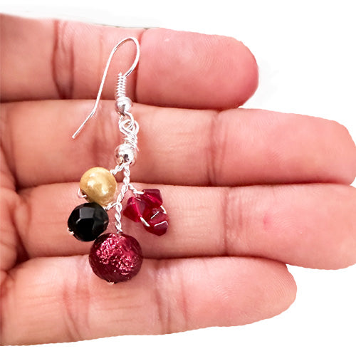 Burgundy Red Black Dangle Earrings.