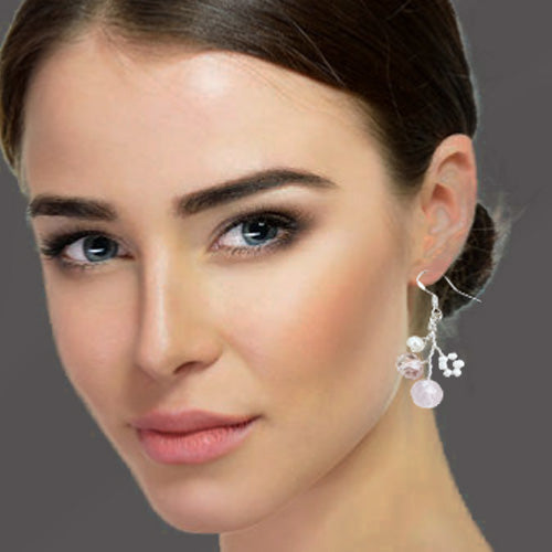 Rose Quartz Pink Delicate earrings/Necklace Option.