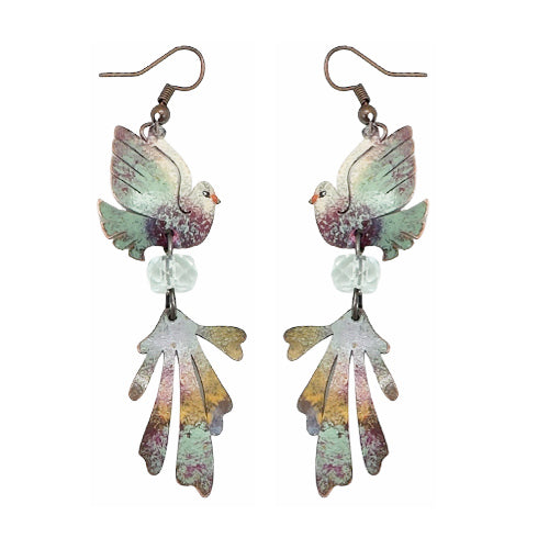 Dove copper dangle long earrings