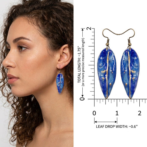 Cobalt Blue Dangle Copper Earrings –Leaf Drop