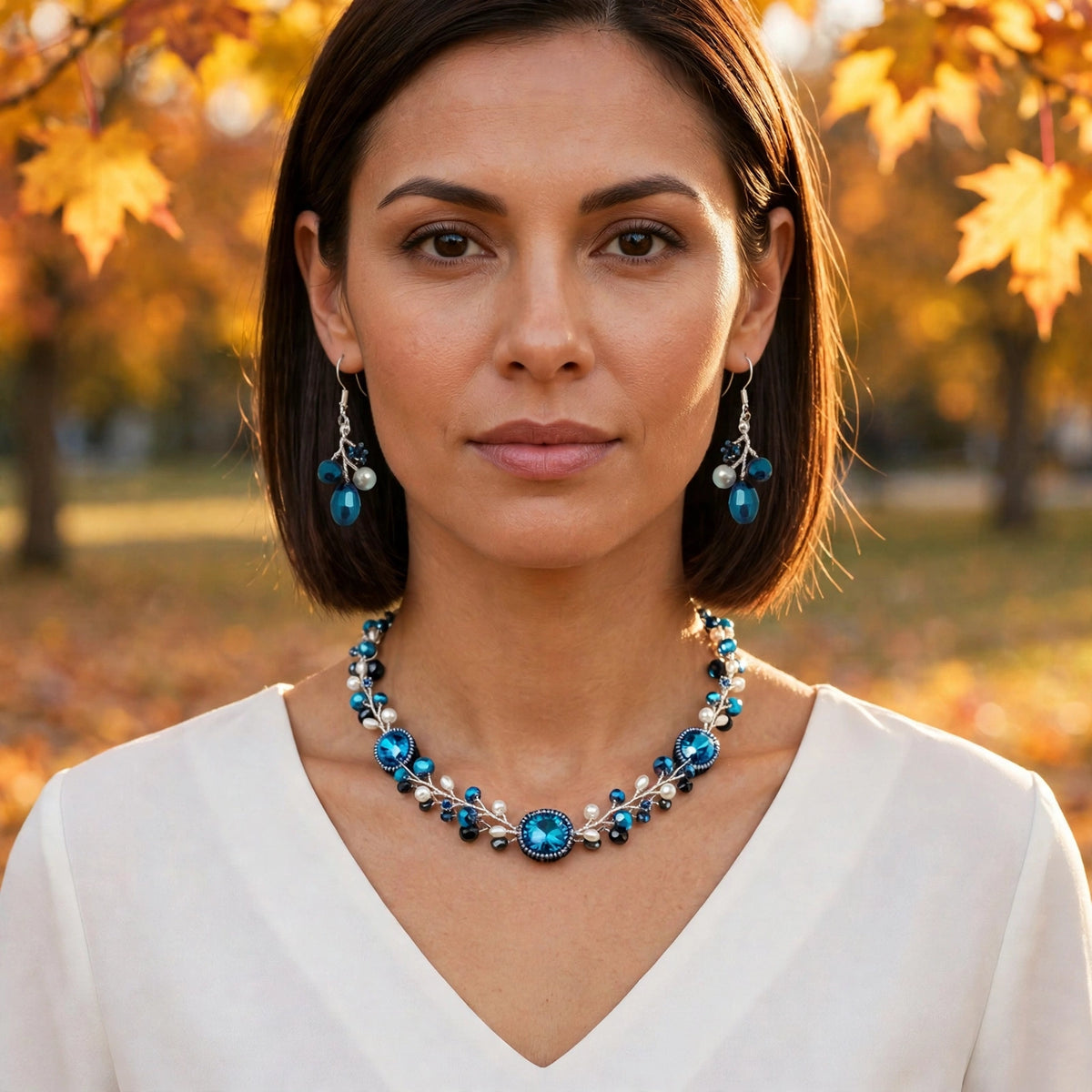 Wire work Sapphire Necklace/ Matching Earrings Options.