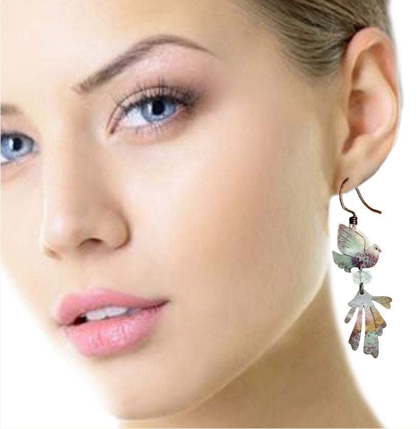 Dove copper dangle long earrings