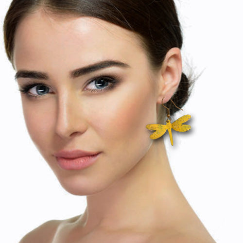 Yellow/ Olive Green dragonflies dangle Earrings.