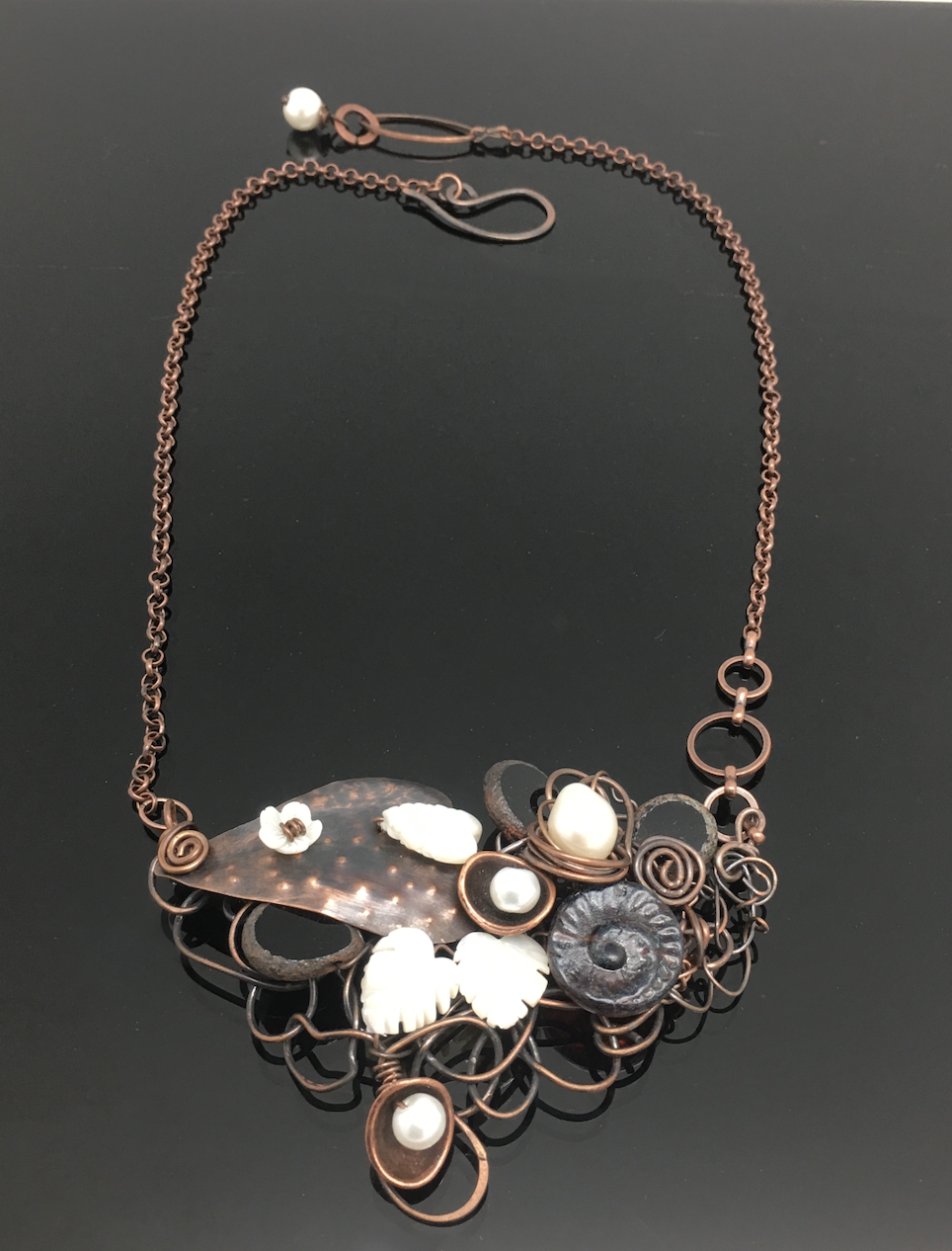 Vintage Pearl Copper Statement Necklace