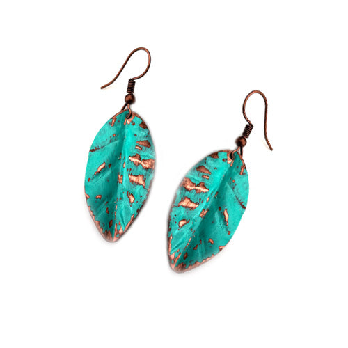 TURQUOISE COPPER Leaf Earrings