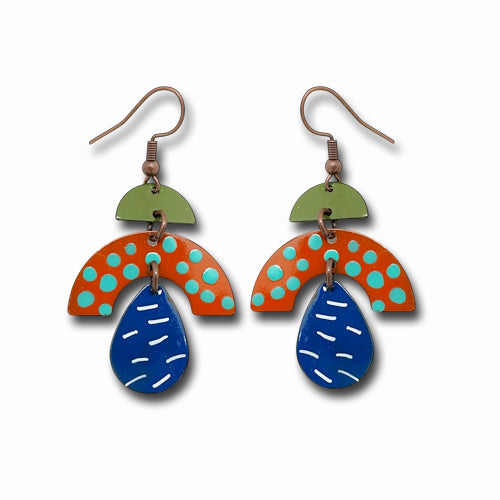 Green, Orange & Blue Dangle Earrings