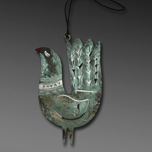 Turquoise Brown Bird Copper Ornament.