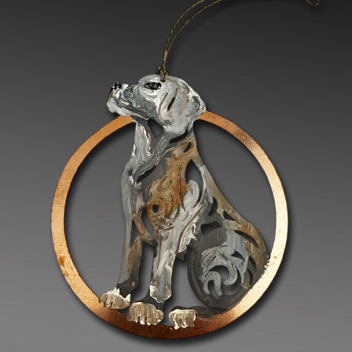 Brown Grey Dog Copper Ornament.