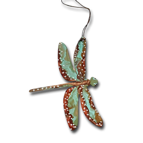 Purple Turquoise Dragonfly Copper Ornament.