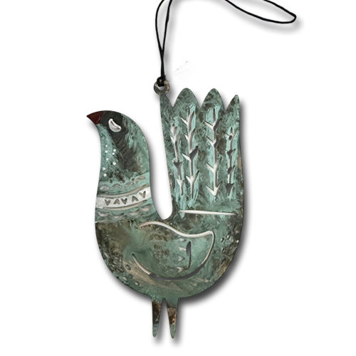 Turquoise Brown Bird Copper Ornament.