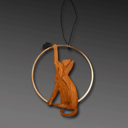 Black Brown Cat & Mouse Copper Ornament.