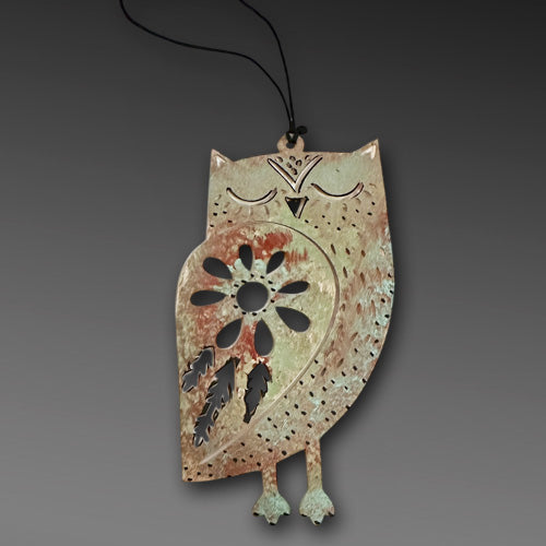 Medium Owl Reddish Colors Copper Ornament.