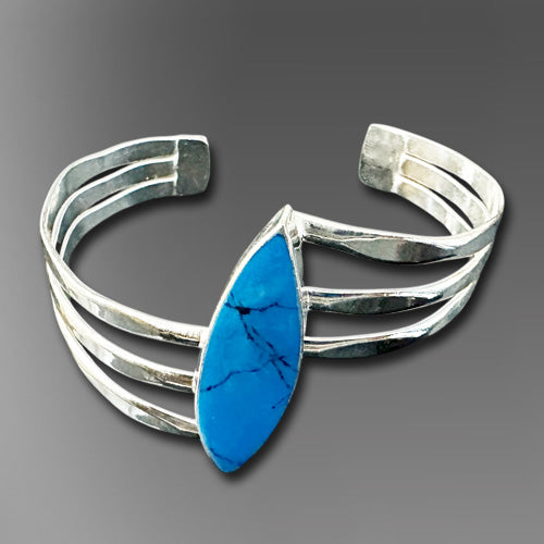 Artistic Turquoise Gemstone Silver Cuff.