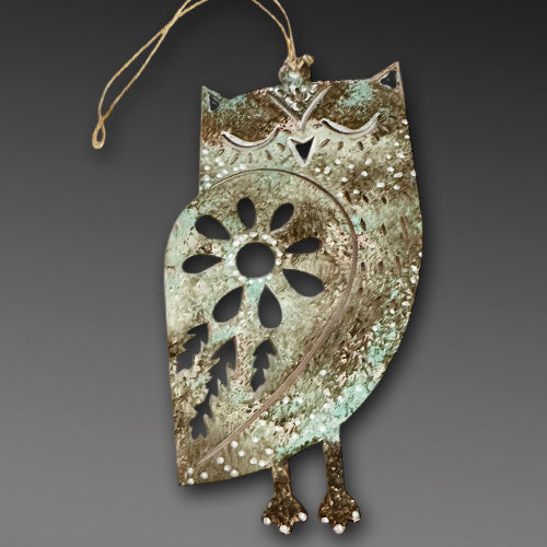 Medium Owl Natural Colors Copper Ornament.
