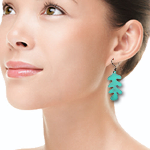 Oak Leaf Dangle Turquoise Earrings
