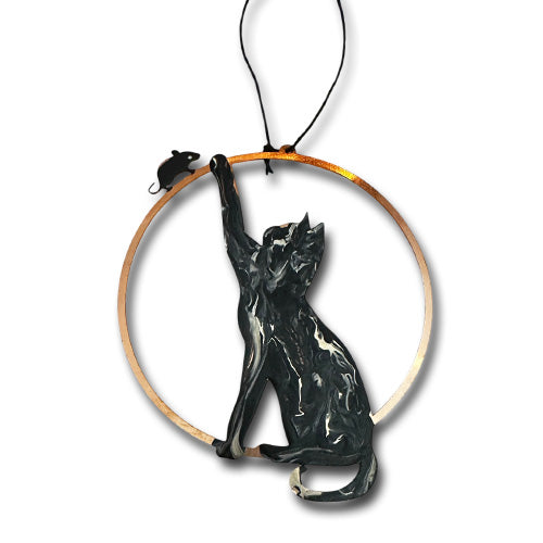 Black White Cat & Mouse Copper Ornament.