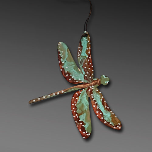 Purple Turquoise Dragonfly Copper Ornament.