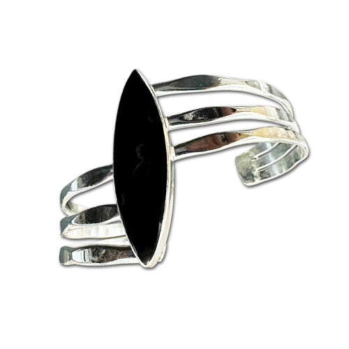 Black Onyx Gemstone Silver Cuff.