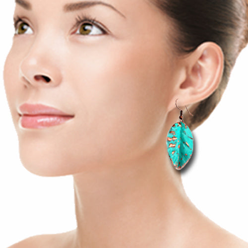 TURQUOISE COPPER Leaf Earrings