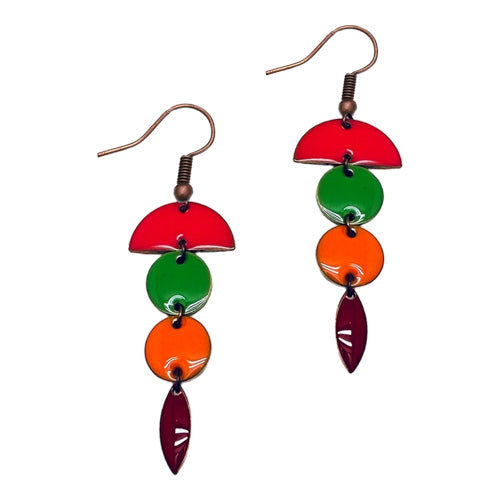 Enamel Pink,Red,green dangle earrings.