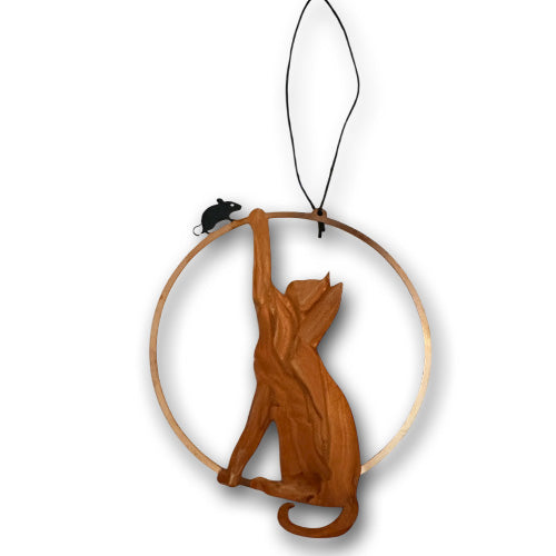 Black Brown Cat & Mouse Copper Ornament.