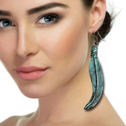Feather Turquoise dangle earrings (Short or long)