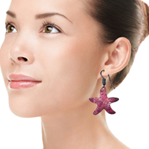 Coral Starfish Copper Earrings .