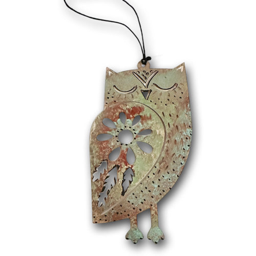 Medium Owl Reddish Colors Copper Ornament.