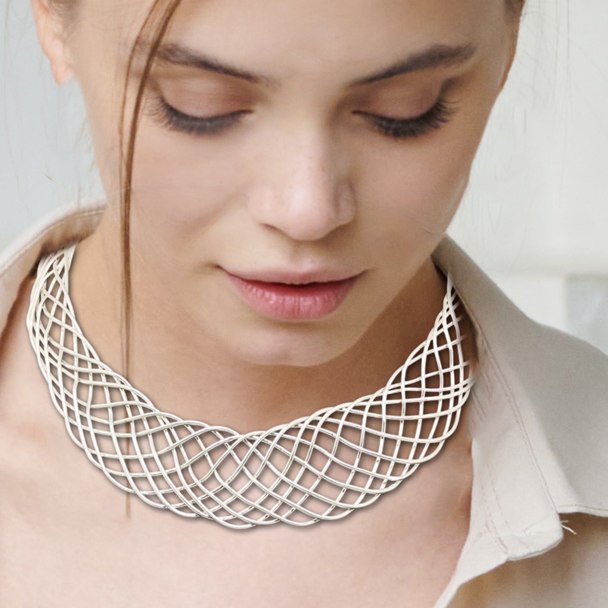 Silver Woven Wide Choker.
