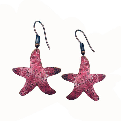 Coral Starfish Copper Earrings .
