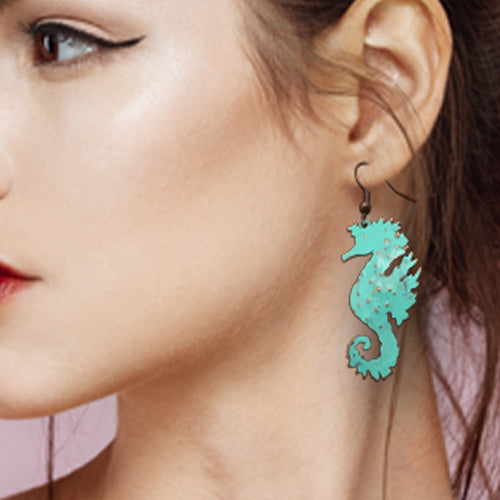 Seahorse Coral or Turquoise Copper Earrings