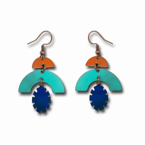 Orange, Blue Turquoise Dangle Earrings