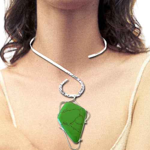 Lg Green Turquoise Cabochon Pendant.