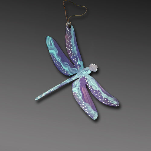 Purple Turquoise Dragonfly Copper Ornament.