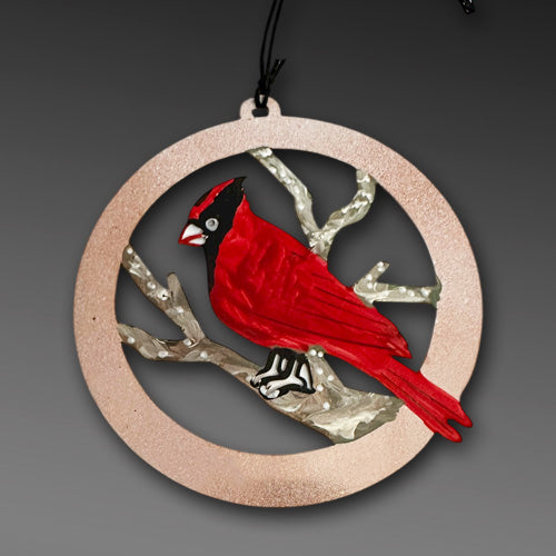 Red Cardinal Bird Copper Ornament.