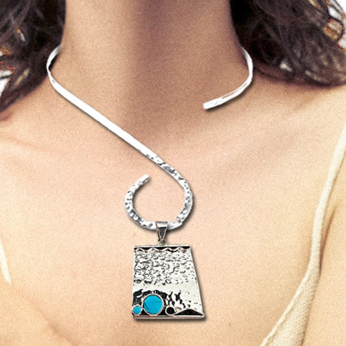 Dark Blue Turquoise Cabochon Pendant.