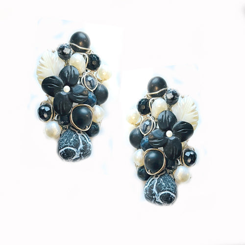 Woven Black White Earrings