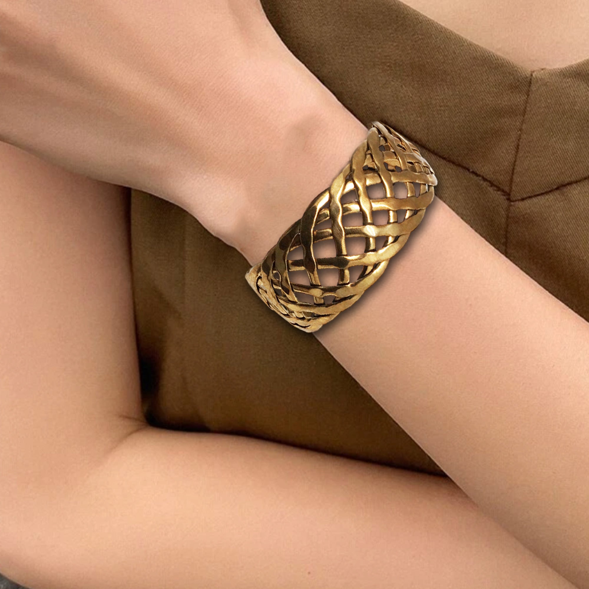 Wide Braided Bronze Cuff Bracelet.