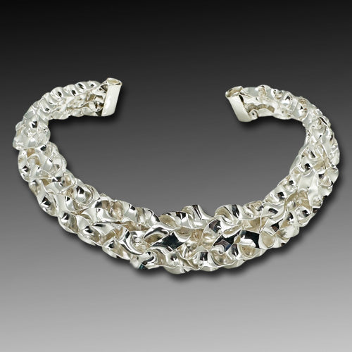 Silver Wide Woven Wide Choker.