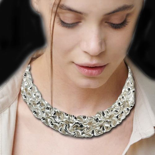 Silver Wide Woven Wide Choker.
