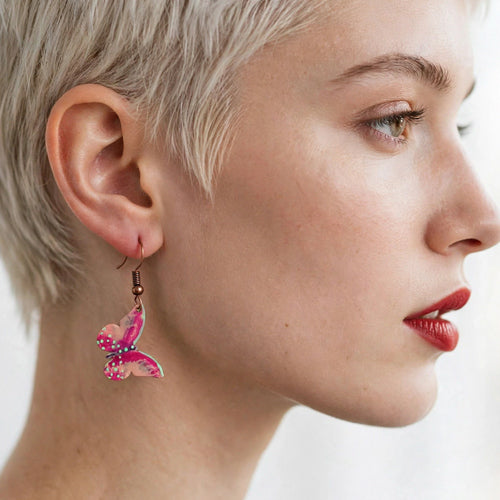 Handcrafted Red Copper Butterfly Dangle Earrings