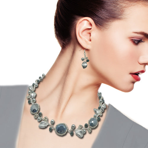 Grey Silver Necklace/ Matching Earrings Options