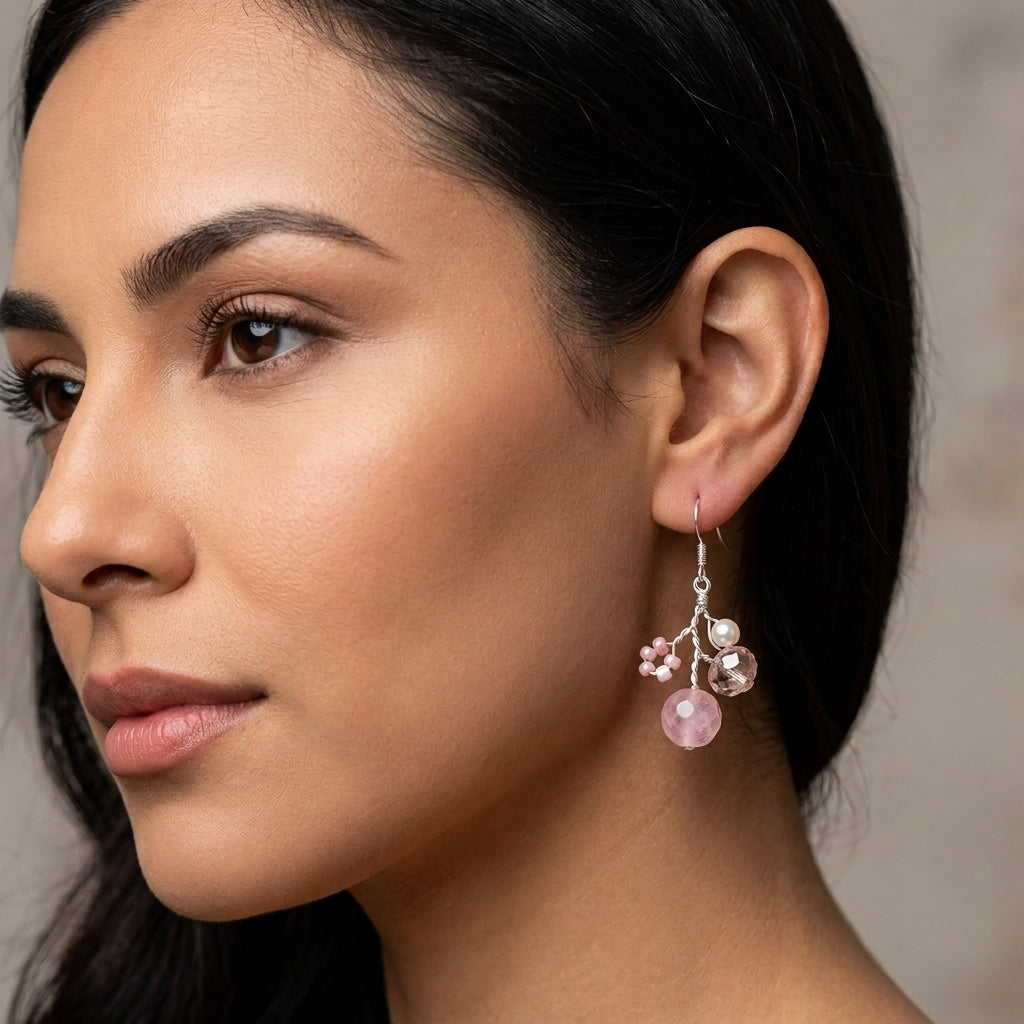 Rose Quartz Pink Delicate earrings/Necklace Option.