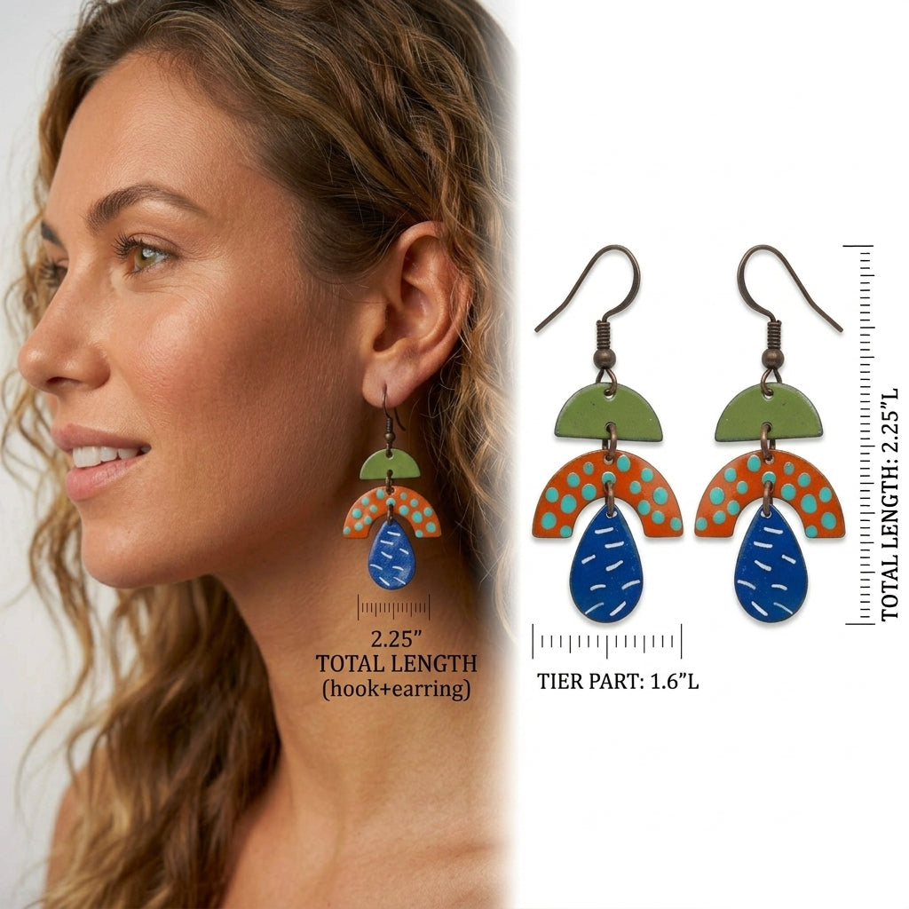 Green, Orange & Blue Dangle Earrings