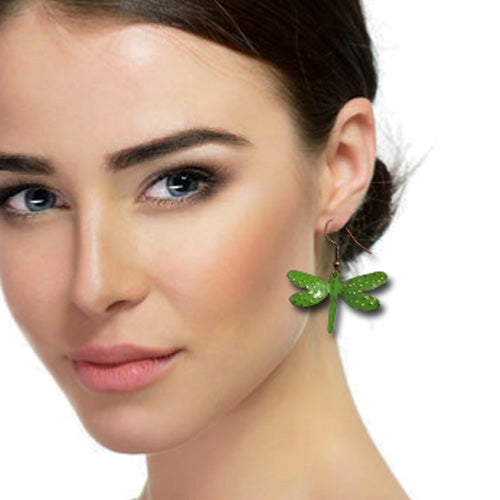 Yellow/ Olive Green dragonflies dangle Earrings.