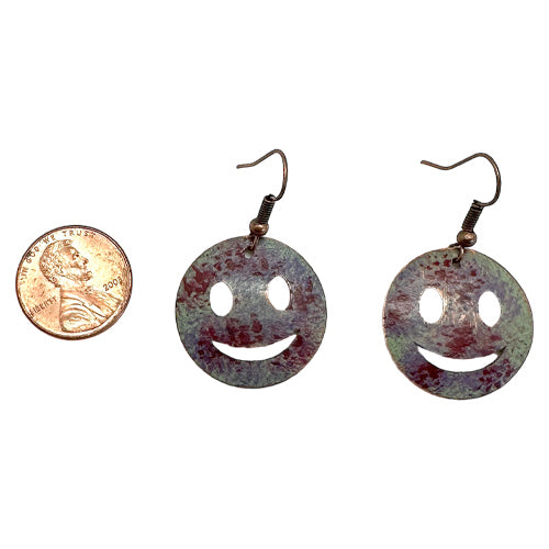 Smiley Face Copper patina earrings
