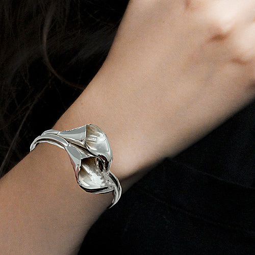 Silver Calla Lily Cuff Bracelet & Earring option.