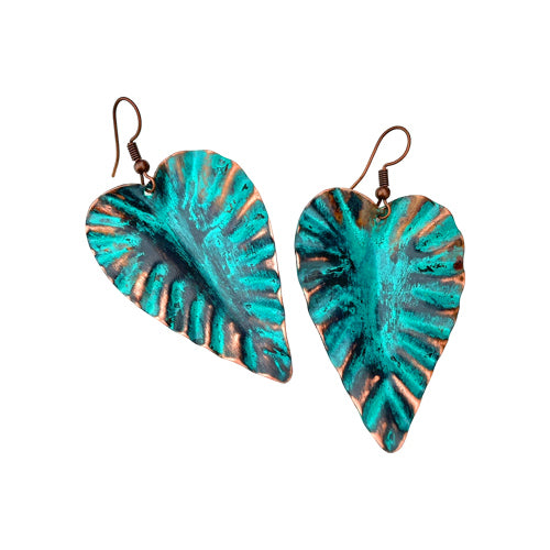 TURQUOISE LEAF COPPER EARRINGS