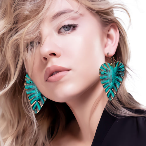 TURQUOISE LEAF COPPER EARRINGS